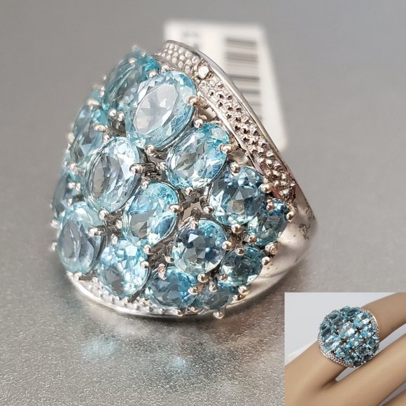 Apatite Diamond Sterling Silver Ring SZ 7.58.71 cts